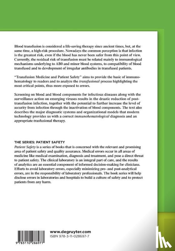 De Silvestro, Giustina, Veronesi, Arianna, Vicarioto, Maria - Transfusion Medicine and Patient Safety