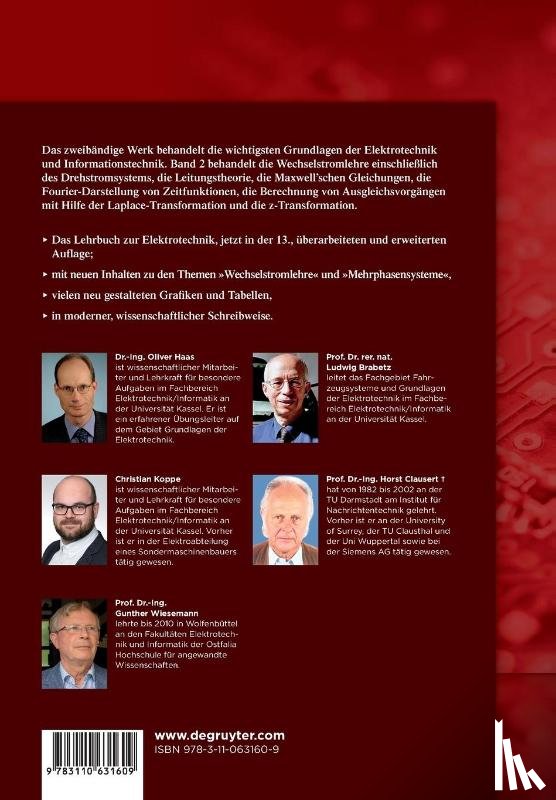 Brabetz, Ludwig, Haas, Oliver, Koppe, Christian - Elektrotechnik 2: Wechselströme, Drehstrom, Leitungen, Anwendungen der Fourier-, der Laplace- und der Z-Transformation