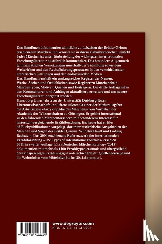 Uther, Hans-Jorg - Handbuch zu den „Kinder- und Hausmarchen“ der Bruder Grimm