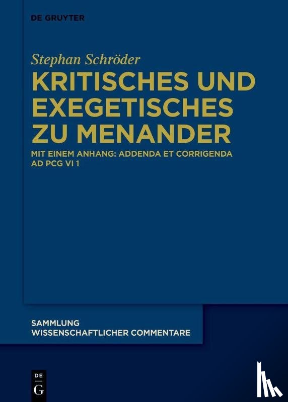 Schroder, Stephan - Kritisches Und Exegetisches Zu Menander