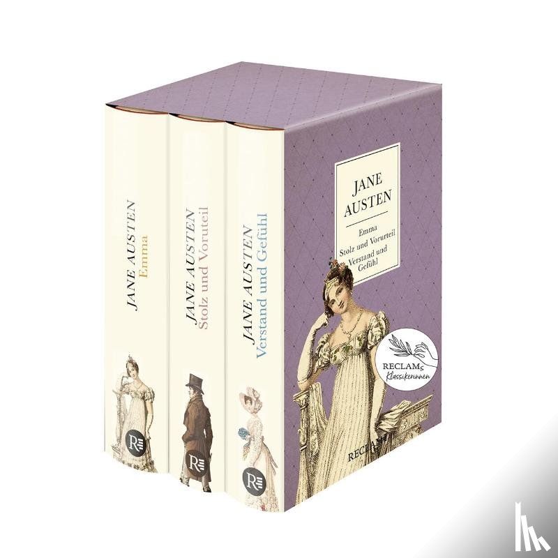 Austen, Jane - 3 Bücher von Jane Austen im Schuber - Emma, Stolz und Vorurteil, Verstand und Gefühl - Reclam