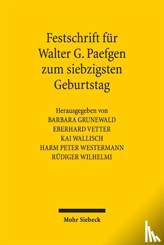  - Festschrift für Walter G. Paefgen zum siebzigsten Geburtstag
