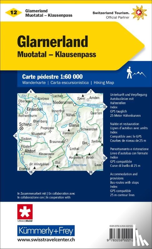  - KuF Schweiz Wanderkarte 12 Glarnerland - Walensee 1 : 60 000