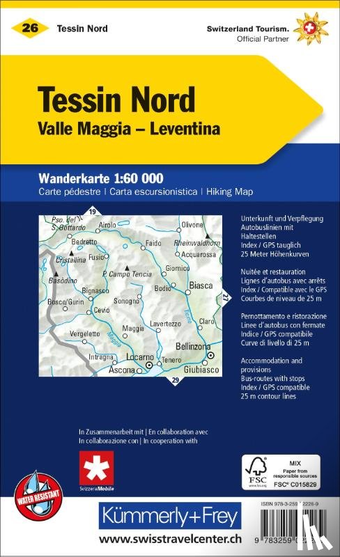  - Kümmerly+Frey Wanderkarte 26 Ticino, Sopraceneri 1:60.000