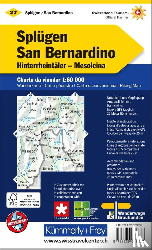  - Splügen-San Bernardino, Hinterrheintäler, Misox Wanderkarte nr. 27