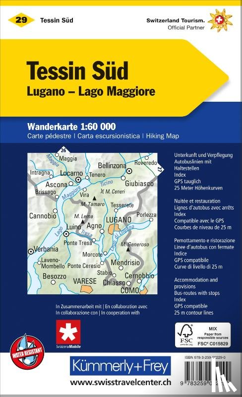  - KuF Schweiz Wanderkarte 29 Tessin Süd - Sottoceneri 1 : 60 000