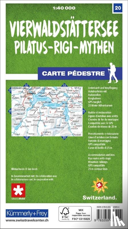  - Vierwaldstättersee / Pilatus - Rigi - Mythen 20 Wanderkarte 1:40 000 matt laminiert