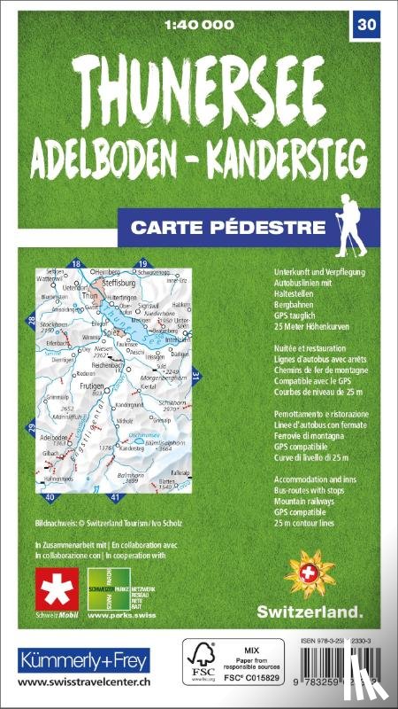  - Thunersee / Adelboden - Kandersteg 30 Wanderkarte 1:40 000 matt laminiert