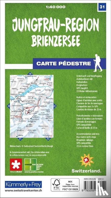  - Jungfrau-Region / Brienzersee 31 Wanderkarte 1:40 000 matt laminiert