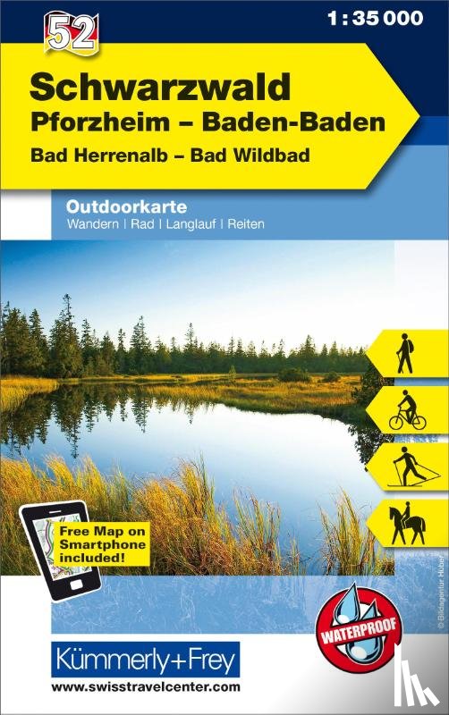 - KuF Deutschland Outdoorkarte 52 Schwarzwald, Pforzheim, Baden-Baden, Bad Herrenalb, Bad Wildbad 1 : 35 000
