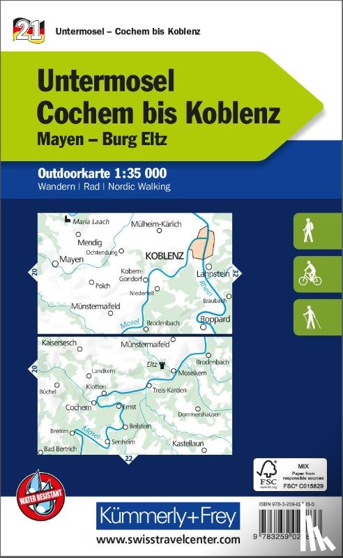  - Kümmerly+Frey Outdoorkarte Deutschland 21 Untermosel, Cochem bis Koblenz 1:35.000