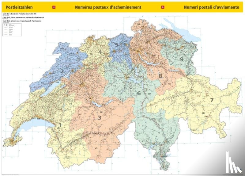  - Kümmerly+Frey Thematische Karte Schweiz Postleitzahlenkarte Poster 1:260.000