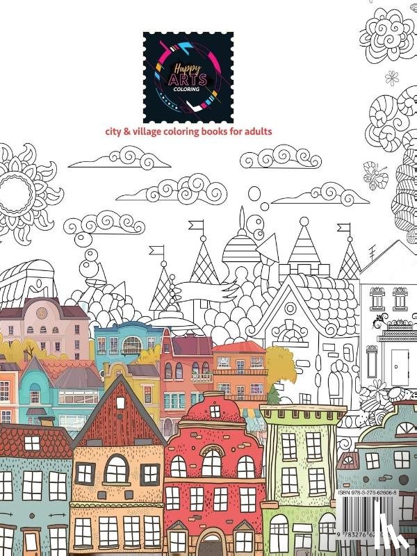 Coloring, Happy Arts - WALK IN THE VILLAGE fantasy coloring books for adults intricate pattern
