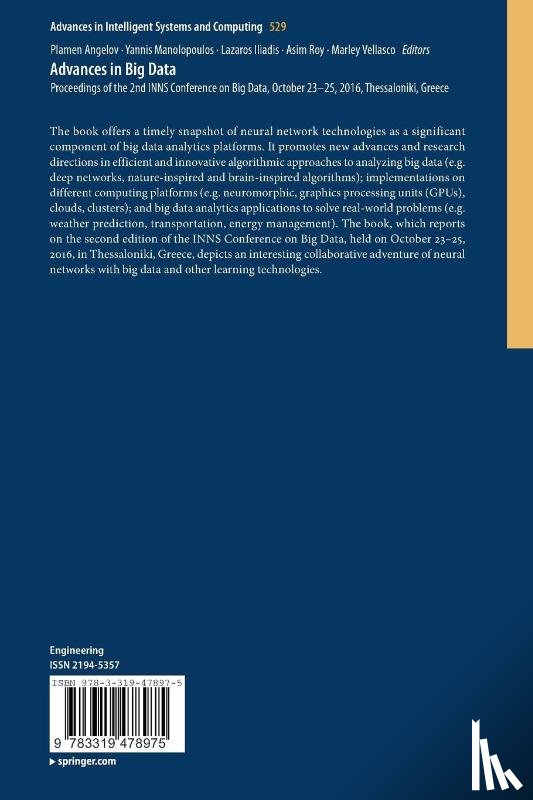 Plamen Angelov, Yannis Manolopoulos, Lazaros Iliadis, Asim Roy - Advances in Big Data