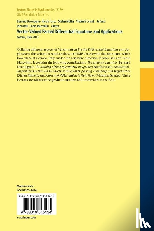 Dacorogna, Bernard, Fusco, Nicola, Muller, Stefan, Sverak, Vladimir - Vector-Valued Partial Differential Equations and Applications