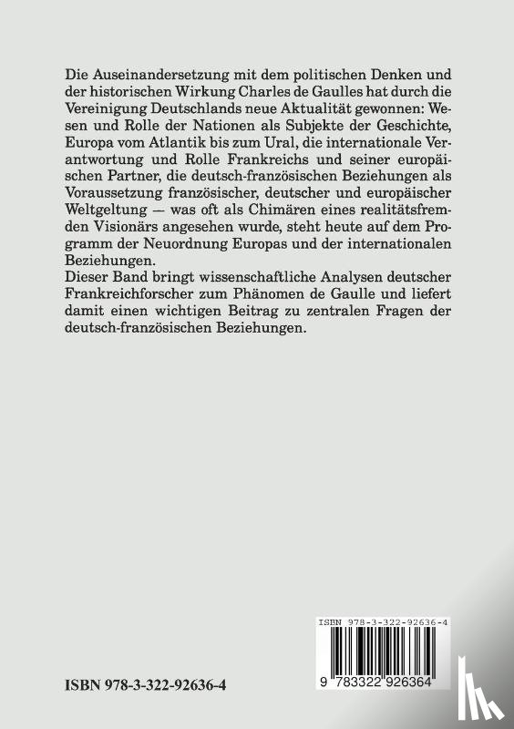Wilfried (Duisburg-Essen University Germany) Loth, Robert Picht - de Gaulle, Deutschland Und Europa