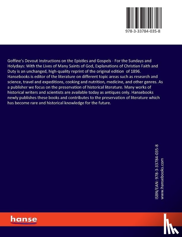 Goffine, Leonard - Goffine's Devout Instructions on the Epistles and Gospels