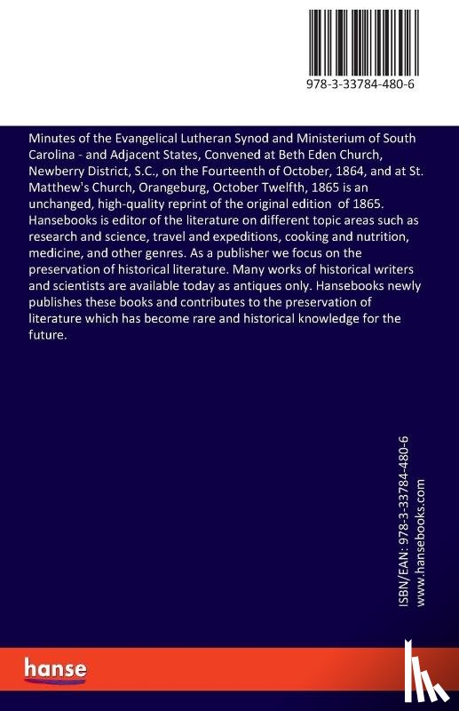 Ev Luth Synod and Ministerium of Sc - Minutes of the Evangelical Lutheran Synod and Ministerium of South Carolina