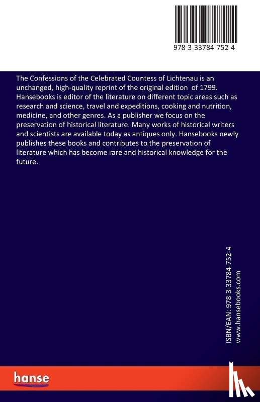 Lichtenau, Wilhelmine E - The Confessions of the Celebrated Countess of Lichtenau