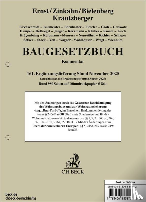  - Baugesetzbuch 161. Ergänzungslieferung