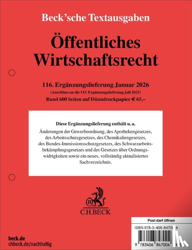  - Öffentliches Wirtschaftsrecht 116. Ergänzungslieferung