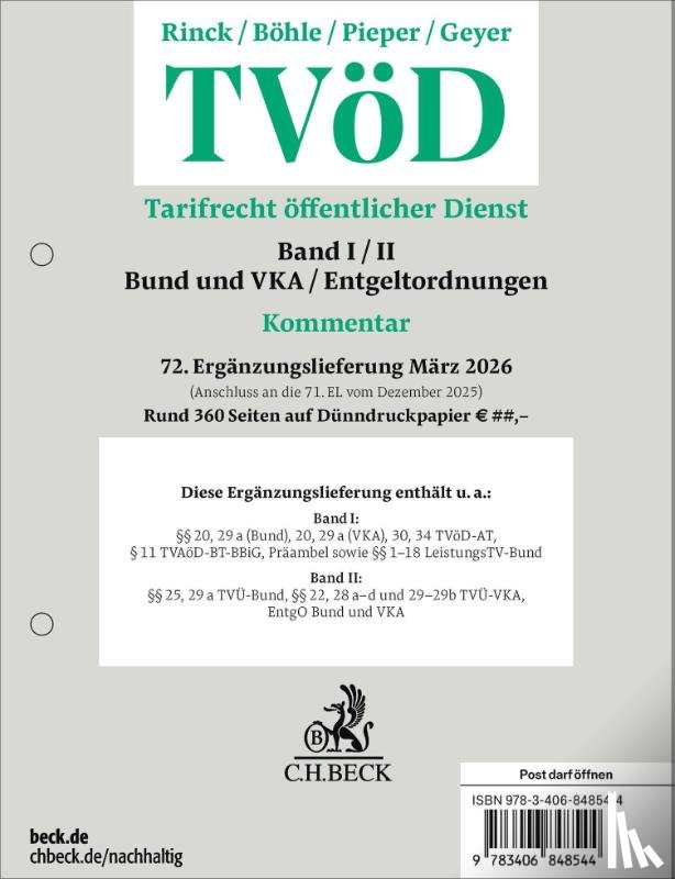  - TVöD 72. Ergänzungslieferung