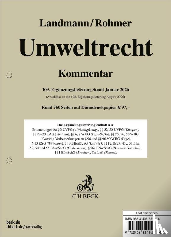  - Umweltrecht 109. Ergänzungslieferung