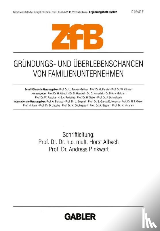 Horst Albach, Andreas Pinkwart - Grundungs- Und UEberlebenschancen Von Familienunternehmen