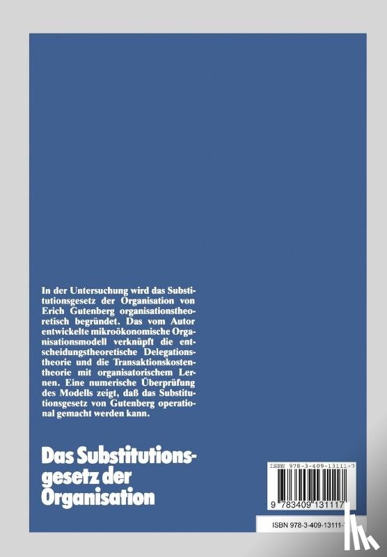 Theodor Weimer - Das Substitutionsgesetz Der Organisation