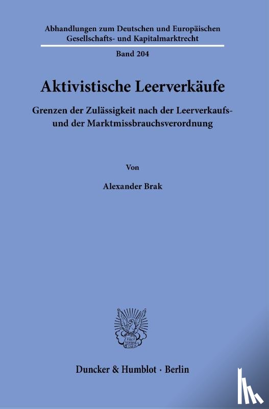Brak, Alexander - Aktivistische Leerverkäufe