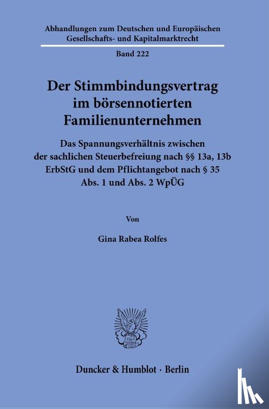 Rolfes, Gina Rabea - Der Stimmbindungsvertrag im börsennotierten Familienunternehmen