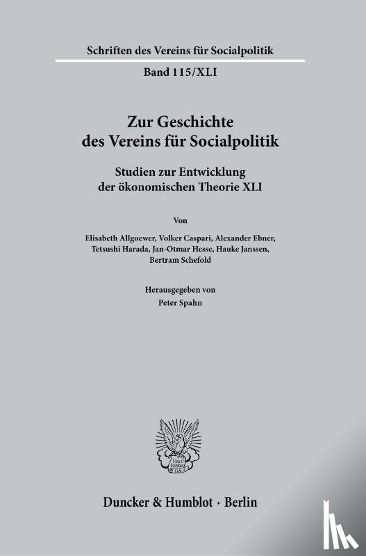  - Zur Geschichte des Vereins für Socialpolitik.