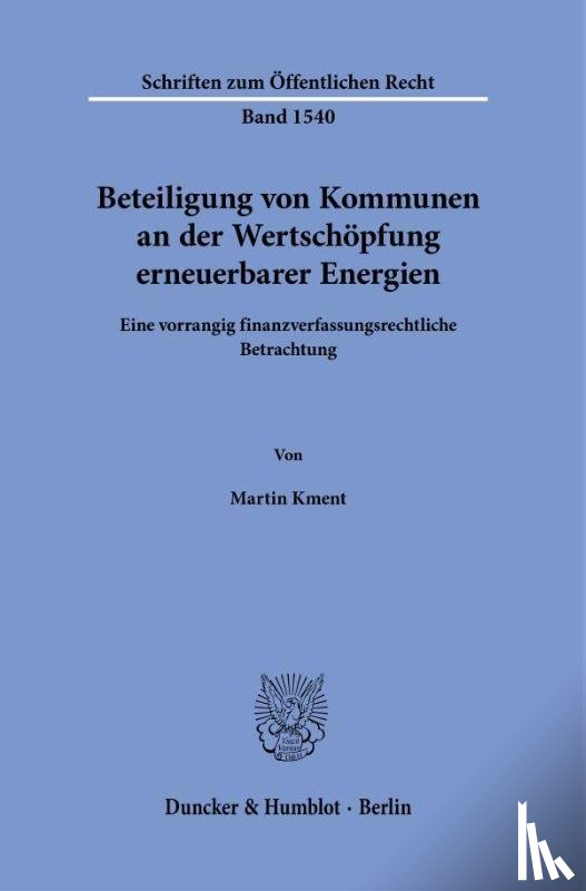 Kment, Martin - Beteiligung von Kommunen an der Wertschöpfung erneuerbarer Energien
