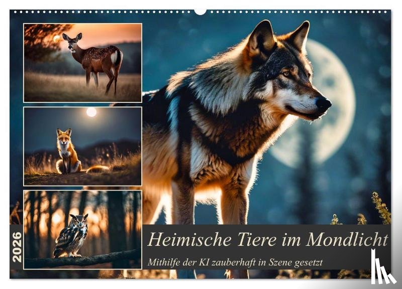 Kleemann, Claudia - Heimische Tiere im Mondlicht (Wandkalender 2026 DIN A2 quer), CALVENDO Monatskalender