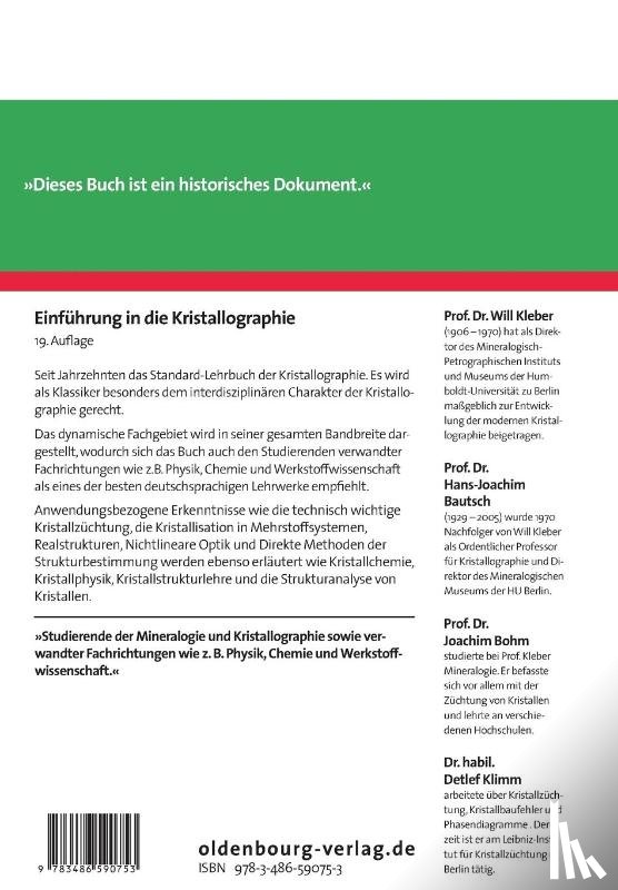 Kleber, Will, Bautsch, Hans-Joachim, Bohm, Joachim, Klimm, Detlef - Einfuhrung in Die Kristallographie