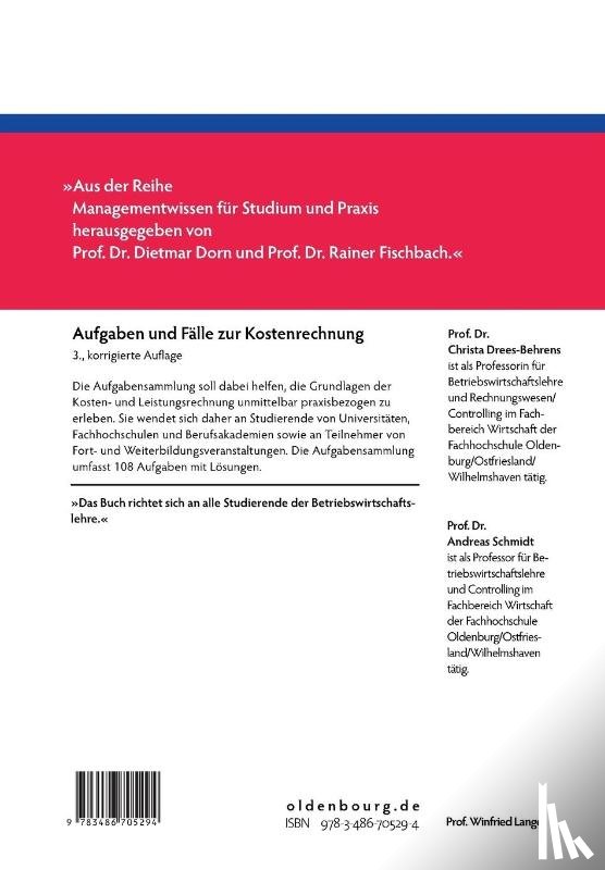 Drees-Behrens, Christa, Schmidt, Dr Andreas - Aufgaben Und Falle Zur Kostenrechnung