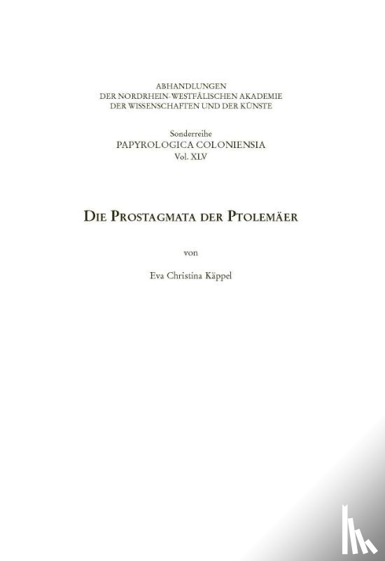Käppel, Eva Christina - Die Prostagmata der Ptolemäer