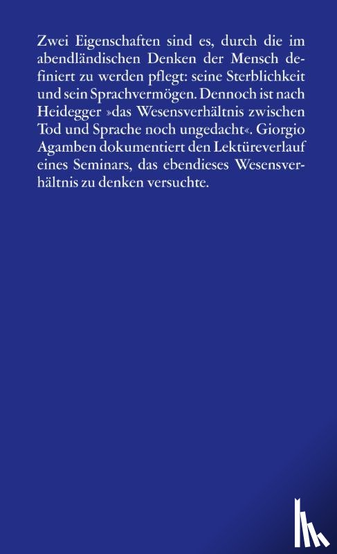 Agamben, Giorgio - Die Sprache und der Tod