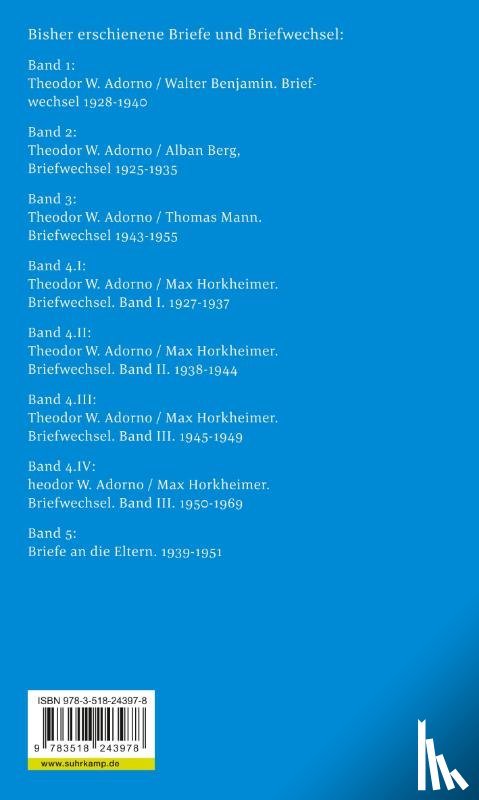 Adorno, Theodor W., Horkheimer, Max - Briefe und Briefwechsel