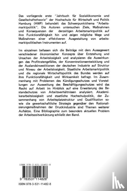 Hochschule Fur Wirtschaft Und Politik Hamburg (Hrsg ) - Arbeitsmarktpolitik