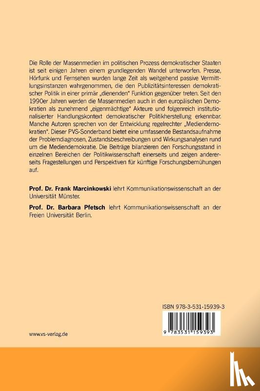 Frank Marcinkowski, Barbara (University of Missouri Columbia) Pfetsch - Politik in Der Mediendemokratie