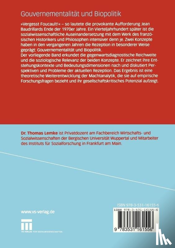 Thomas (University of Frankfurt Germany) Lemke - Gouvernementalitat Und Biopolitik