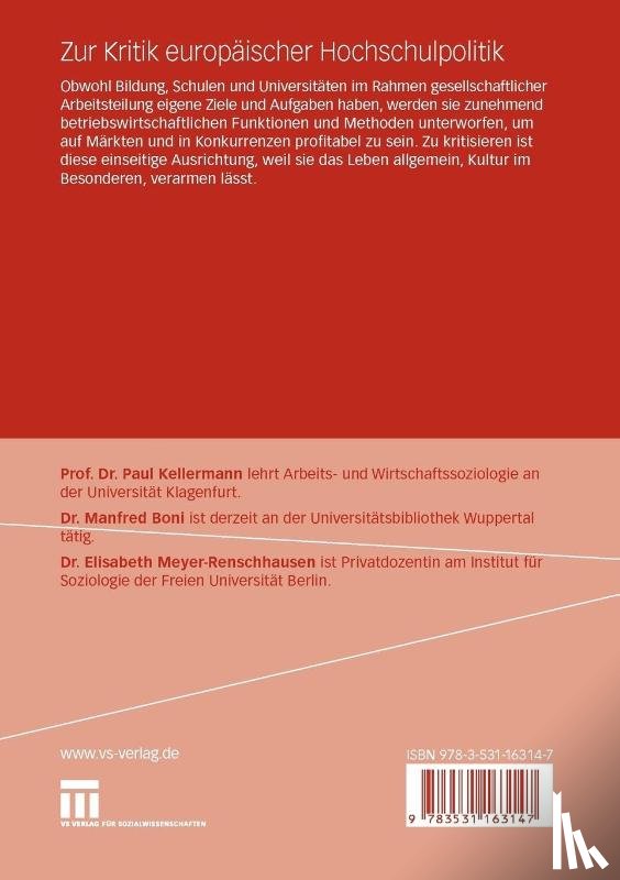 Paul Kellermann, Manfred Boni, Elisabeth Meyer-Renschhausen - Zur Kritik Europaischer Hochschulpolitik