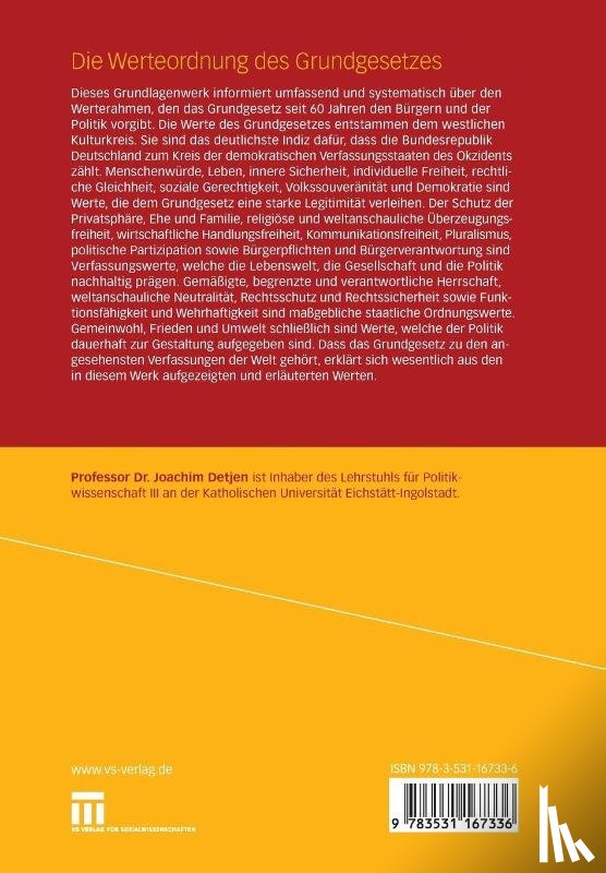 Joachim Detjen - Die Werteordnung Des Grundgesetzes