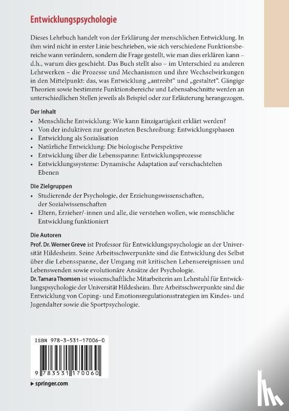 Werner Greve, Tamara Thomsen - Entwicklungspsychologie