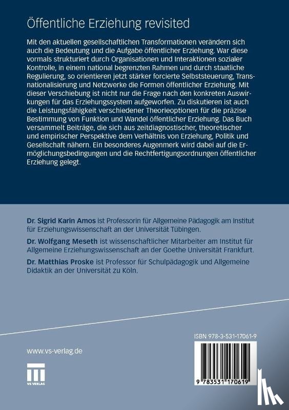 Sigrid Amos, Wolfgang Meseth, Matthias Proske - OEffentliche Erziehung Revisited