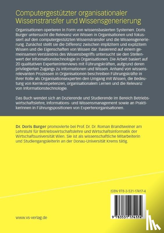 Doris Burger - Computergestutzter Organisationaler Wissenstransfer Und Wissensgenerierung