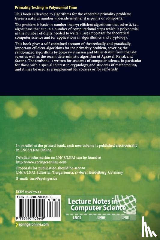 Dietzfelbinger, Martin - Primality Testing in Polynomial Time