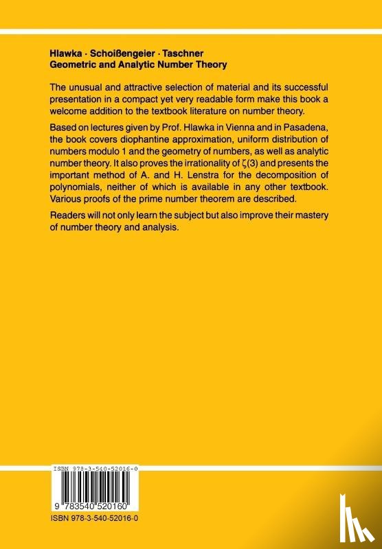 Hlawka, Edmund, Schoißengeier, Johannes, Taschner, Rudolf - Geometric and Analytic Number Theory