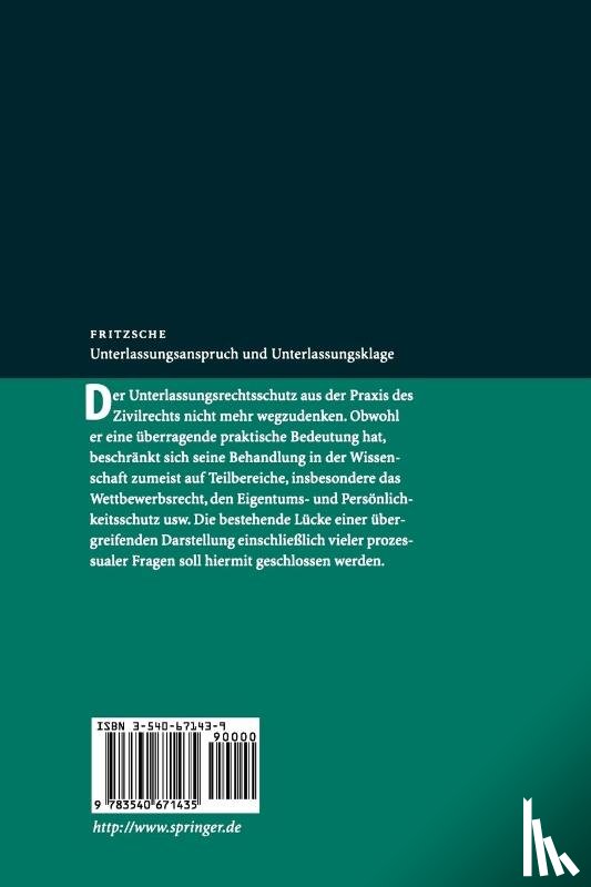 Jorg Fritzsche - Unterlassungsanspruch Und Unterlassungsklage